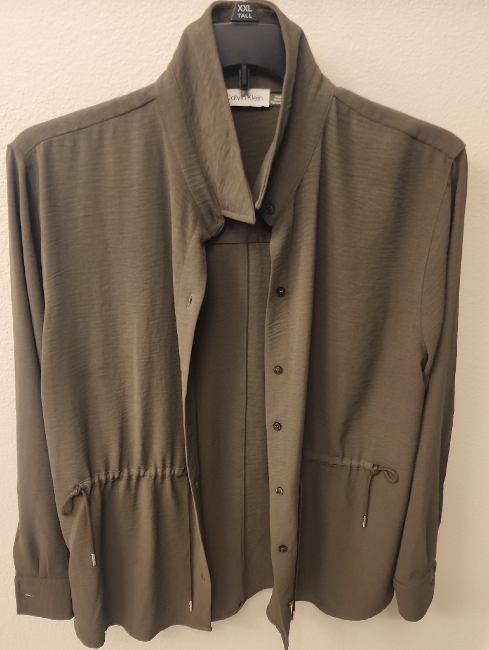 Calvin Klein Olive Utility Button-Front Drawstring Shirt
